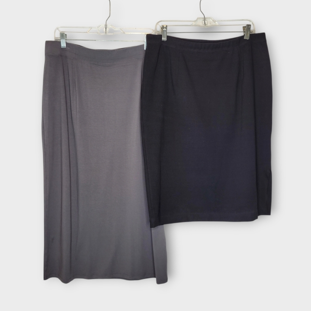 Eileen Fisher Lot of 2 Skirts L Ponte Jersey Knit Midi Capsule Minimalist